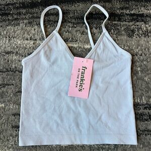 NWT Frankie’s On The Park Skyler Ribbed Cropped V-Neck Icy Blue Tank